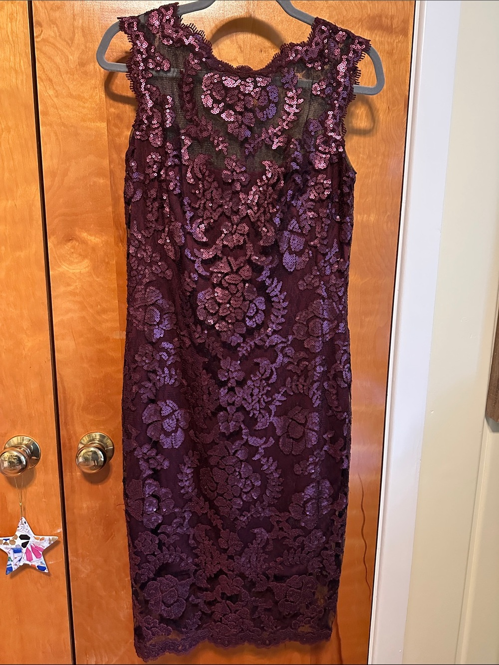 Tadashi Shoji Plum Lace Sequin Midi Dress